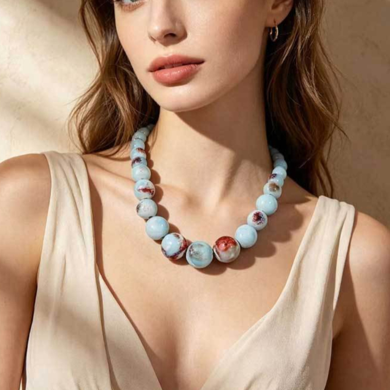 Women's Boho Hippie Chunky Ceramic Beads Necklace